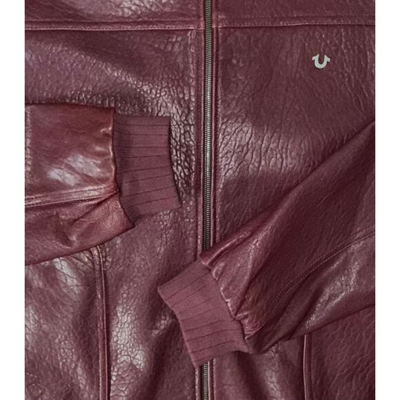 RARE TRUE RELIGION Lamb Leather Bomber Jacket Burgundy Maroon Men's Size 3XL - Picture 9 of 9
